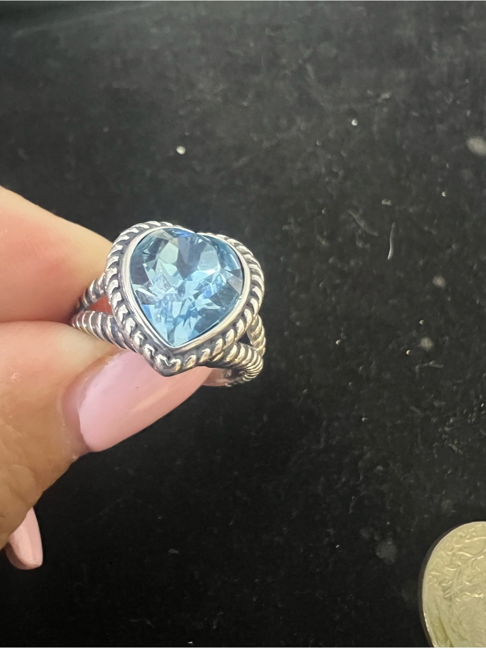 925 STERLING SILVER BLUE TOPAZ (Cz) HEART ROPE BAND RING - Picture 8 of 9